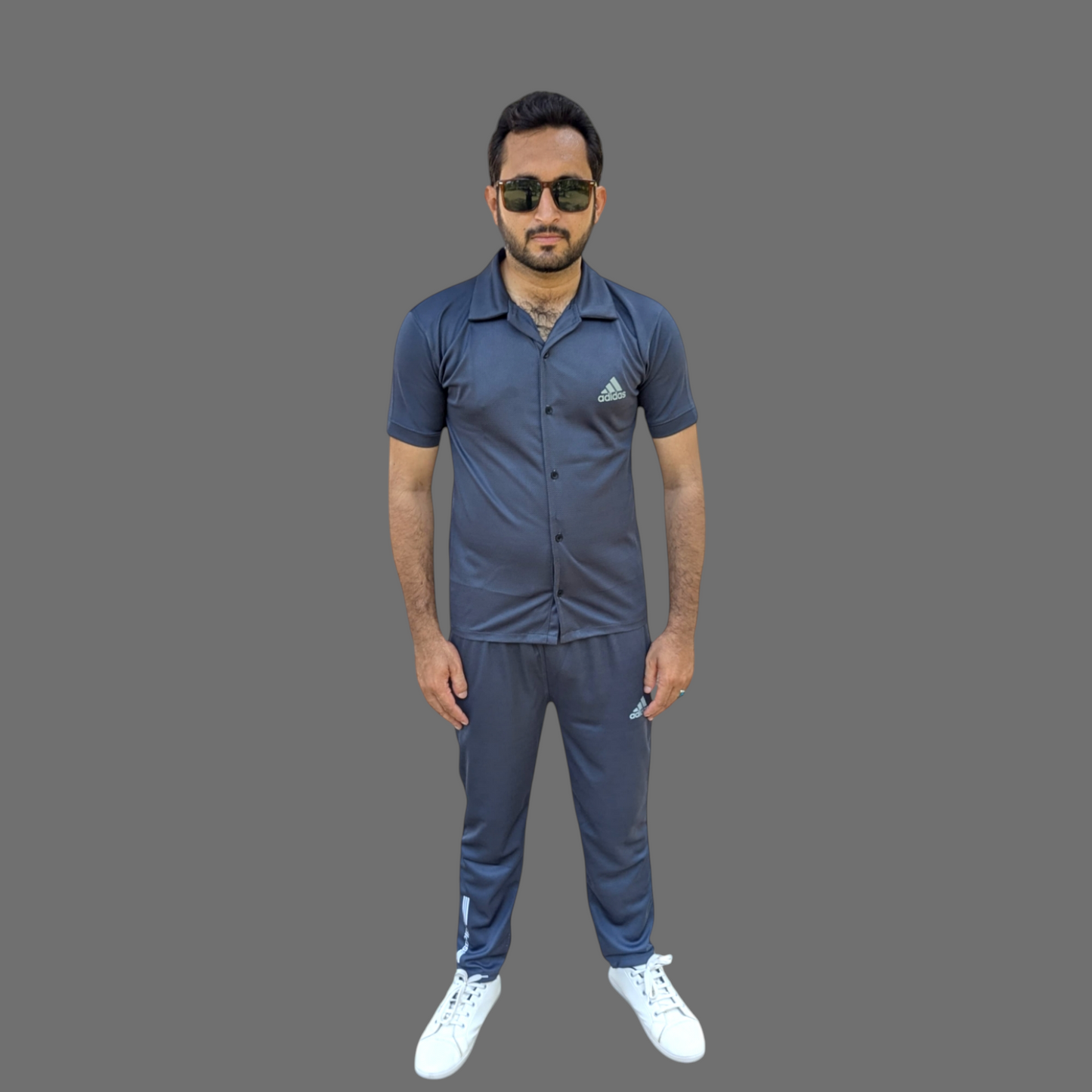 Dark grey Men’s Safari Style dri fit Tracksuit – Button-Up Shirt & Trouser Set