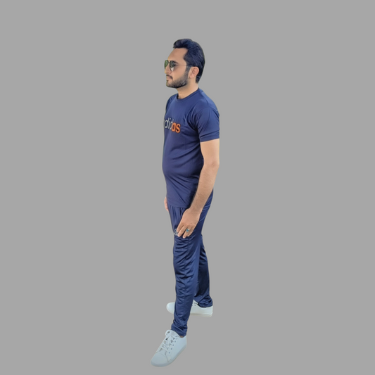 "Men's imbose Navy Blue dri  Fit Tracksuit – Stylish & Comfortable Activewear"