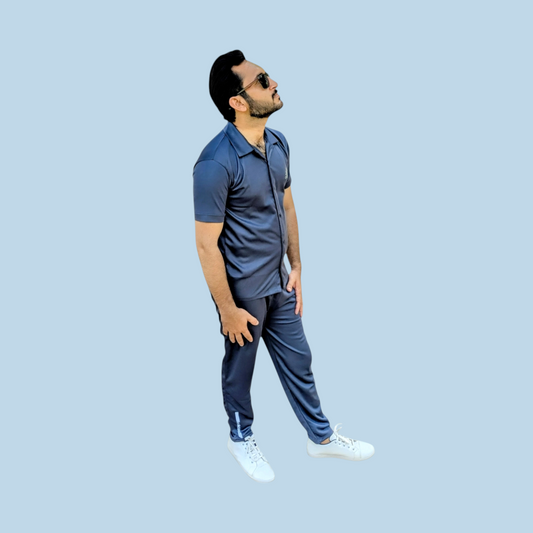 Dark grey Men’s Safari Style dri fit Tracksuit – Button-Up Shirt & Trouser Set