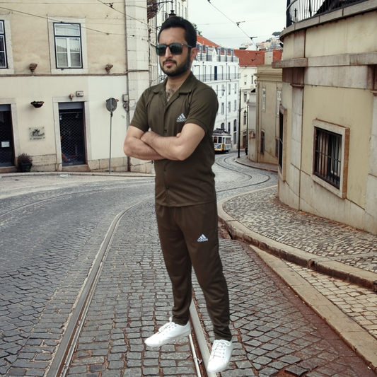 Men's Olive Green Safari Collar dri fit Tracksuit – Adidas Style Comfort Wear